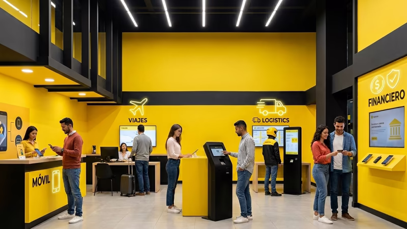 Almacenes Éxito Colombia: Sucursales, Horarios, Servicios y Más. 3 Zona de servicios complementarios de Almacenes Éxito con áreas de Móvil, Viajes, Logistics y Financiero atendiendo clientes