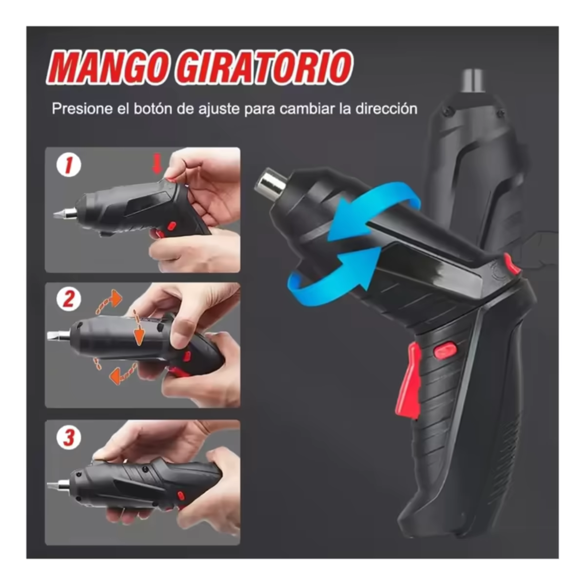 Destornillador Eléctrico 47 Pzs Recargable 1300 mAh 3 Set completo de destornillador eléctrico con 15 puntas intercambiables y accesorios