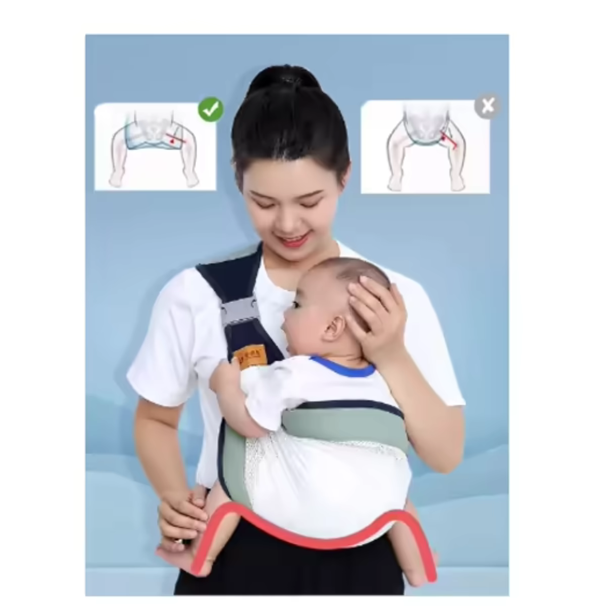 Portabebés ergonómico transpirable con diseño tipo C para protección de columna