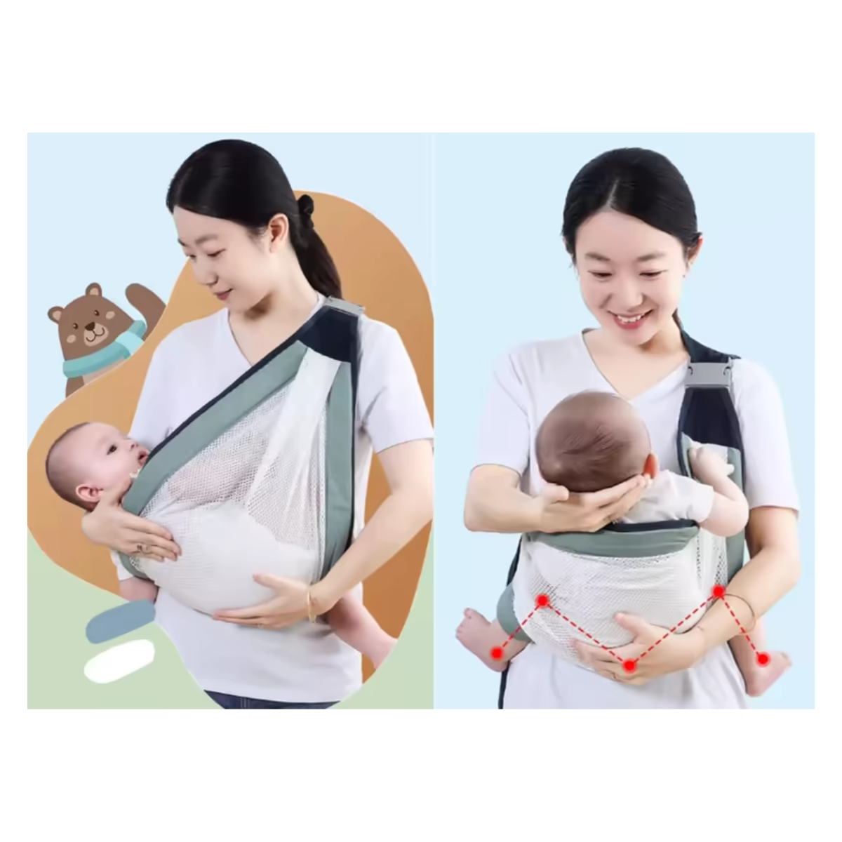 Padre usando portabebés transpirable adecuado para madres y padres novatos